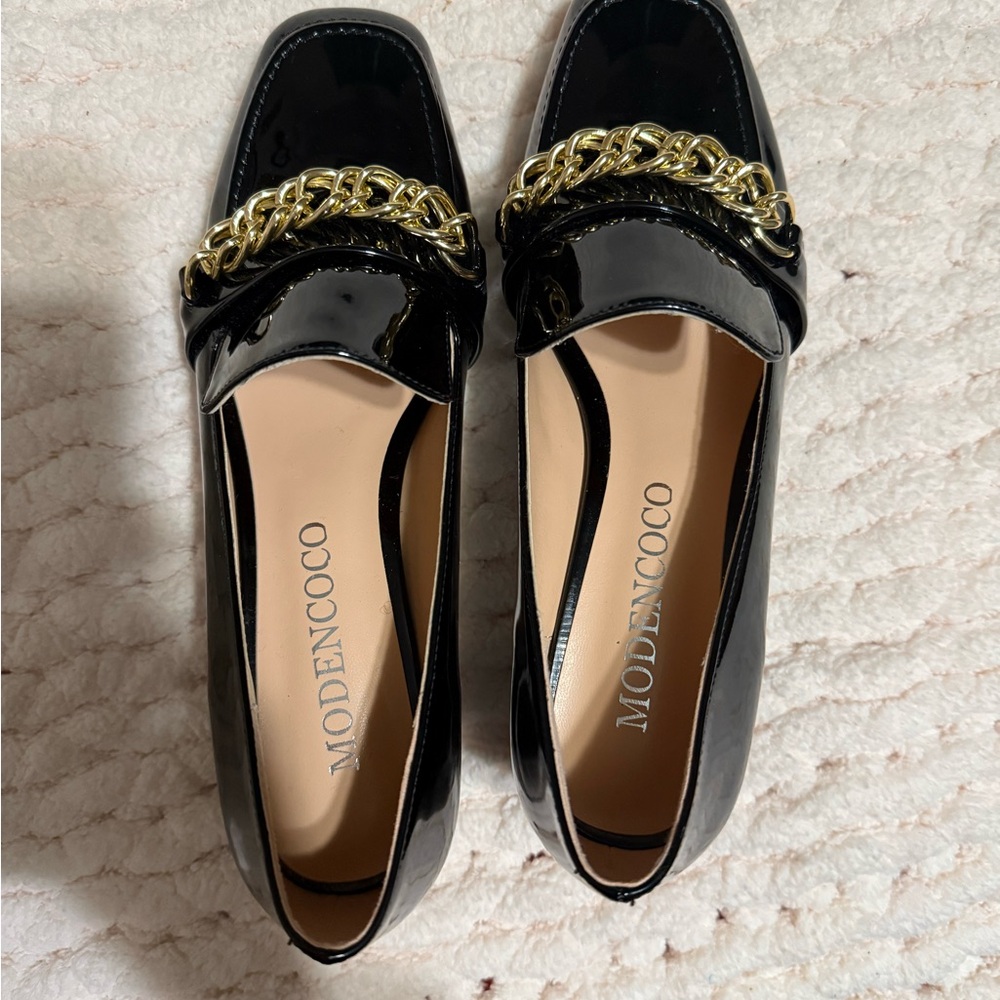 Black Loafers with Gold Chain